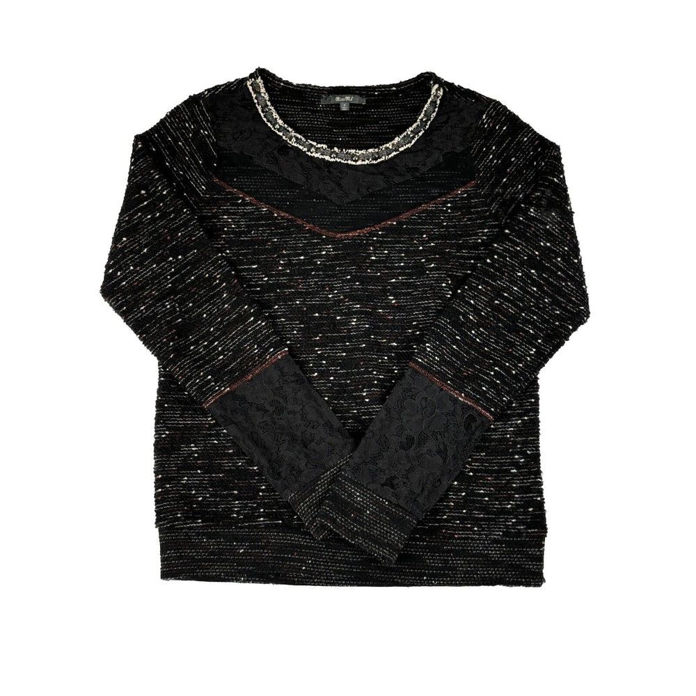 Miss Me Women's Black Long Sleeve Sequin/Lace/Rhinestone Top Size S